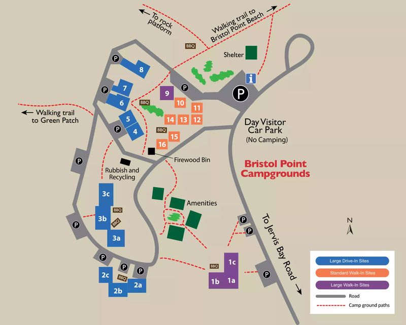 Bristol Point camping map, for enquiries contact booderee.mail@dcceew.gov.au.