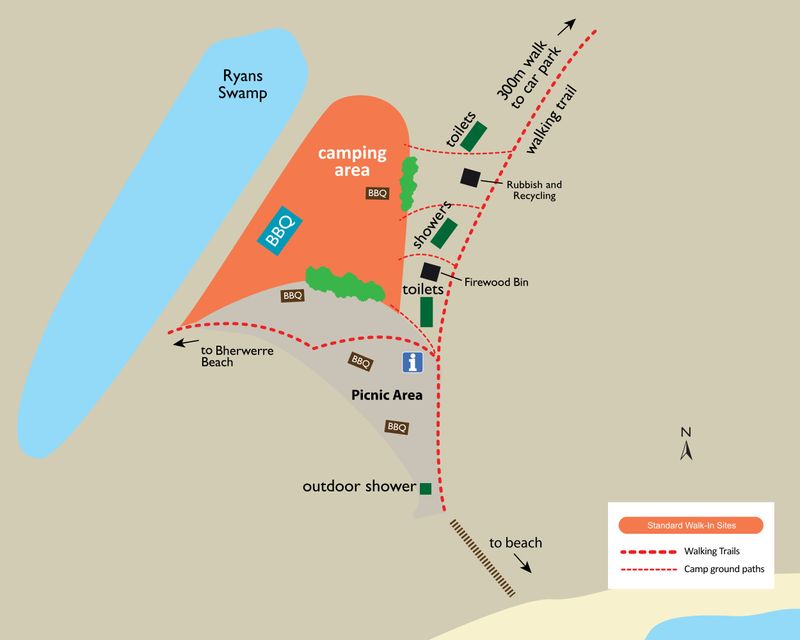 Cave Beach camping map, for enquiries contact booderee.mail@dcceew.gov.au.