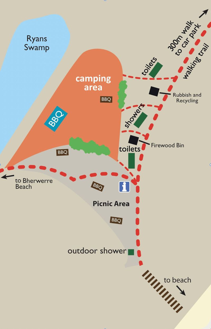 Cave Beach camping map, for enquiries contact booderee.mail@dcceew.gov.au.