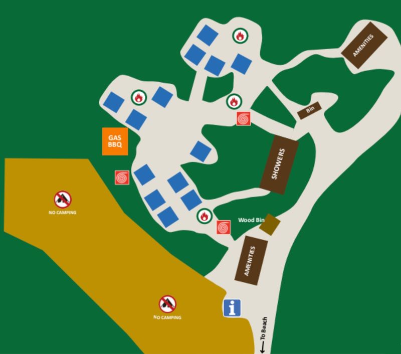 Cave Beach camping map, for enquiries contact booderee.mail@dcceew.gov.au.